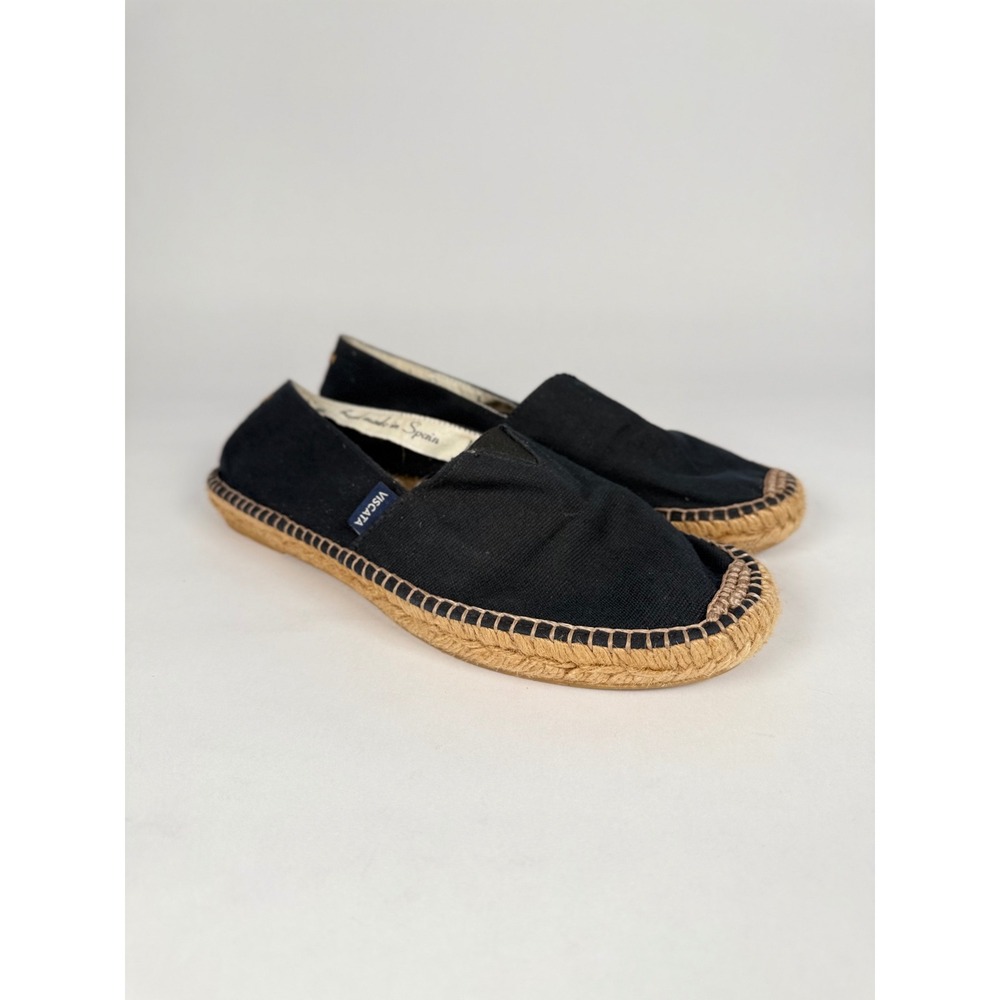 Viscata Barcelona Black Canvas Espadrille Flats Slip On Shoes Spain Women 38